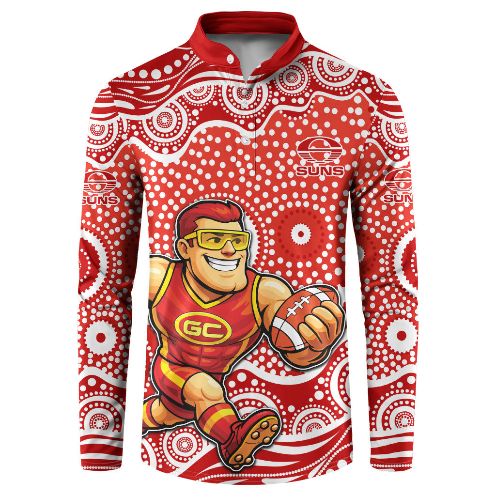 Gold Coast Suns Button Sweatshirt Aboriginal Dot Pattern - Football Mascot Heritage Pride