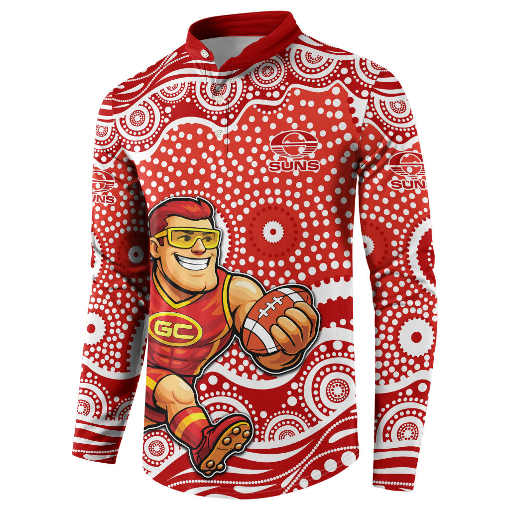 Gold Coast Suns Button Sweatshirt Aboriginal Dot Pattern - Football Mascot Heritage Pride