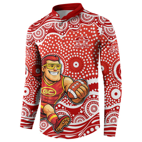 Gold Coast Suns Button Sweatshirt Aboriginal Dot Pattern - Football Mascot Heritage Pride