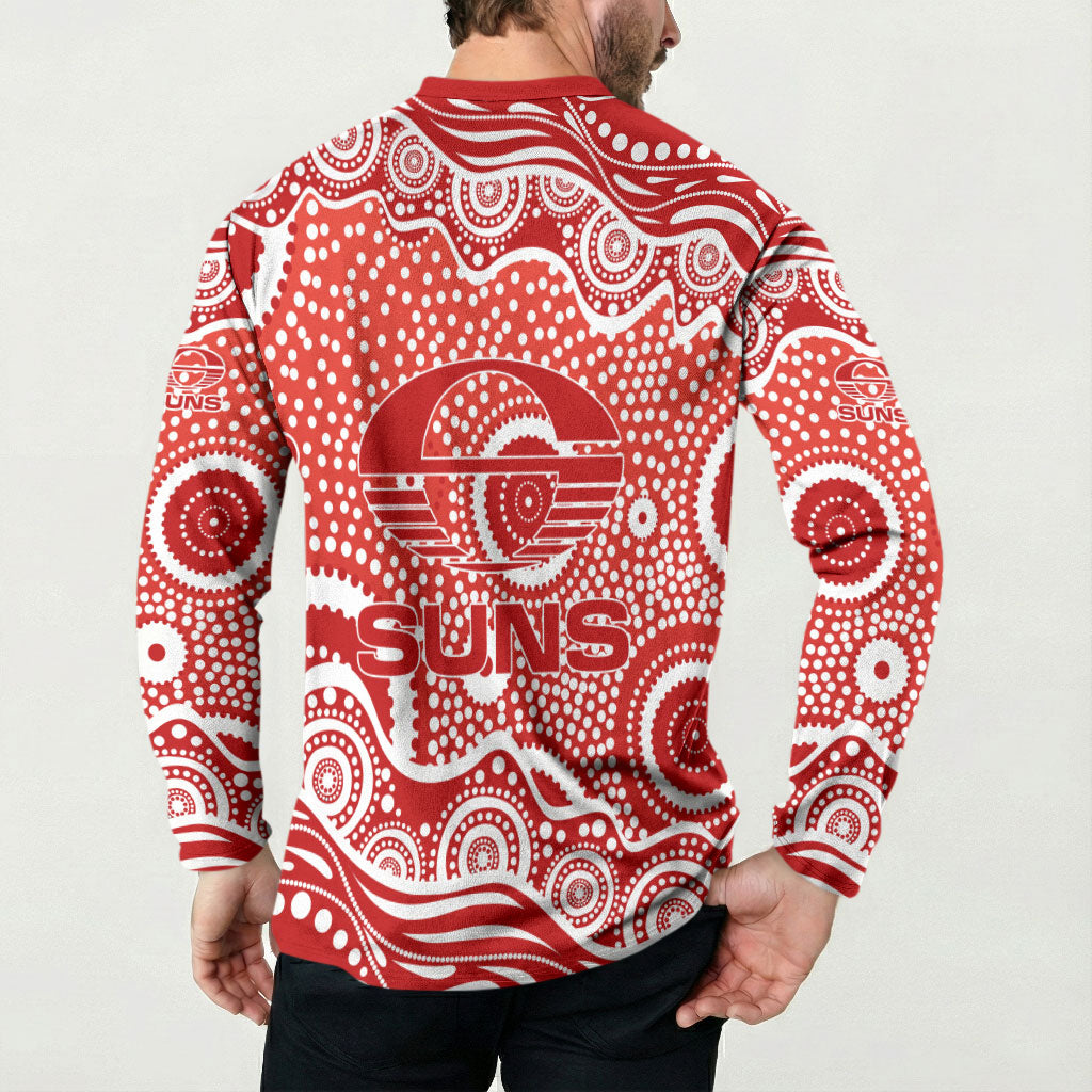 Gold Coast Suns Button Sweatshirt Aboriginal Dot Pattern - Football Mascot Heritage Pride