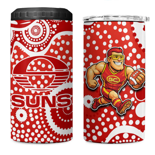 Gold Coast Suns 4 in 1 Can Cooler Tumbler Aboriginal Dot Pattern - Football Mascot Heritage Pride