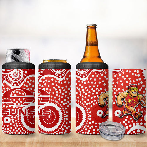 Gold Coast Suns 4 in 1 Can Cooler Tumbler Aboriginal Dot Pattern - Football Mascot Heritage Pride