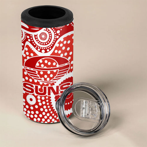Gold Coast Suns 4 in 1 Can Cooler Tumbler Aboriginal Dot Pattern - Football Mascot Heritage Pride