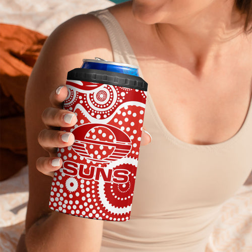 Gold Coast Suns 4 in 1 Can Cooler Tumbler Aboriginal Dot Pattern - Football Mascot Heritage Pride