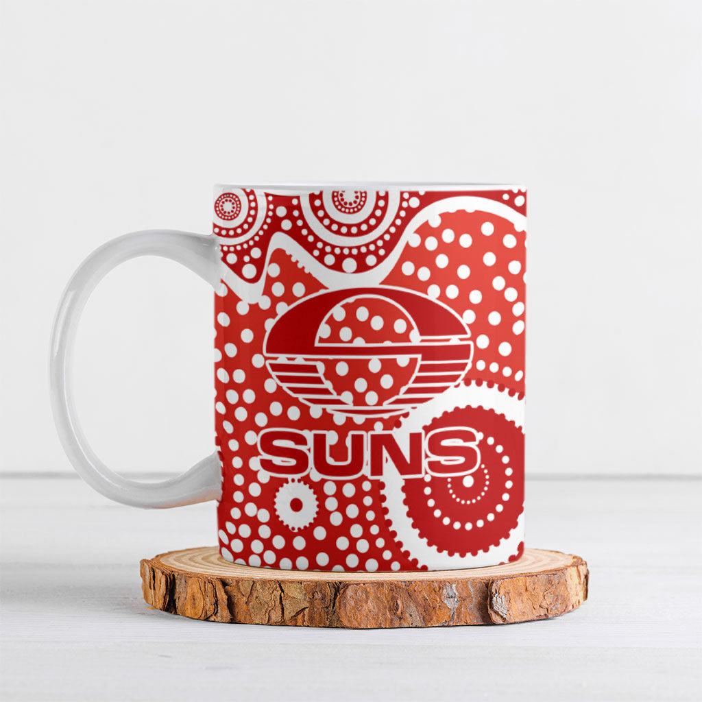 Gold Coast Suns Ceramic Mug Aboriginal Dot Pattern - Football Mascot Heritage Pride