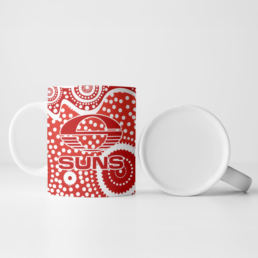 Gold Coast Suns Ceramic Mug Aboriginal Dot Pattern - Football Mascot Heritage Pride