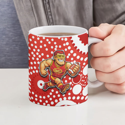 Gold Coast Suns Ceramic Mug Aboriginal Dot Pattern - Football Mascot Heritage Pride