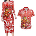 Gold Coast Suns Couples Matching Long Sleeve Bodycon Dress and Hawaiian Shirt Aboriginal Dot Pattern - Football Mascot Heritage Pride