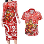 Gold Coast Suns Couples Matching Long Sleeve Bodycon Dress and Hawaiian Shirt Aboriginal Dot Pattern - Football Mascot Heritage Pride