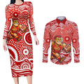 Gold Coast Suns Couples Matching Long Sleeve Bodycon Dress and Long Sleeve Button Shirt Aboriginal Dot Pattern - Football Mascot Heritage Pride
