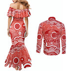 Gold Coast Suns Couples Matching Mermaid Dress and Long Sleeve Button Shirt Aboriginal Dot Pattern - Football Mascot Heritage Pride