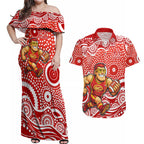 Gold Coast Suns Couples Matching Off Shoulder Maxi Dress and Hawaiian Shirt Aboriginal Dot Pattern - Football Mascot Heritage Pride