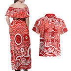 Gold Coast Suns Couples Matching Off Shoulder Maxi Dress and Hawaiian Shirt Aboriginal Dot Pattern - Football Mascot Heritage Pride