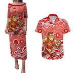 Gold Coast Suns Couples Matching Puletasi and Hawaiian Shirt Aboriginal Dot Pattern - Football Mascot Heritage Pride