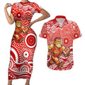 Gold Coast Suns Couples Matching Short Sleeve Bodycon Dress and Hawaiian Shirt Aboriginal Dot Pattern - Football Mascot Heritage Pride