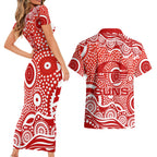 Gold Coast Suns Couples Matching Short Sleeve Bodycon Dress and Hawaiian Shirt Aboriginal Dot Pattern - Football Mascot Heritage Pride
