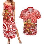 Gold Coast Suns Couples Matching Summer Maxi Dress and Hawaiian Shirt Aboriginal Dot Pattern - Football Mascot Heritage Pride