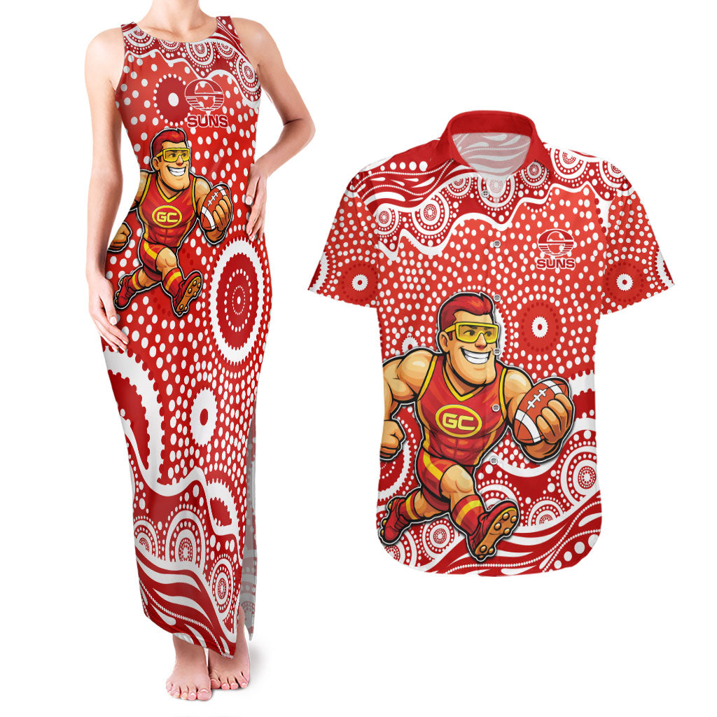 Gold Coast Suns Couples Matching Tank Maxi Dress and Hawaiian Shirt Aboriginal Dot Pattern - Football Mascot Heritage Pride
