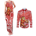 Gold Coast Suns Couples Matching Tank Maxi Dress and Long Sleeve Button Shirt Aboriginal Dot Pattern - Football Mascot Heritage Pride