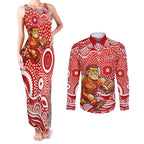 Gold Coast Suns Couples Matching Tank Maxi Dress and Long Sleeve Button Shirt Aboriginal Dot Pattern - Football Mascot Heritage Pride