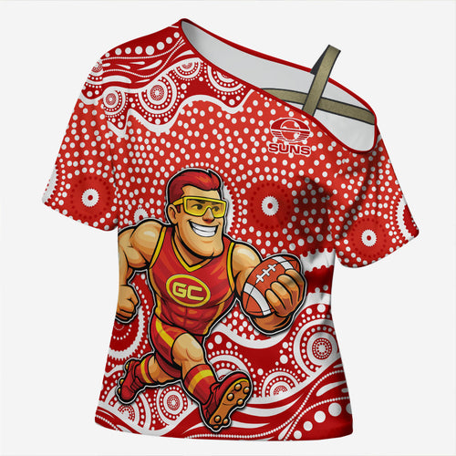 Gold Coast Suns Cross Shoulder Shirt Aboriginal Dot Pattern - Football Mascot Heritage Pride