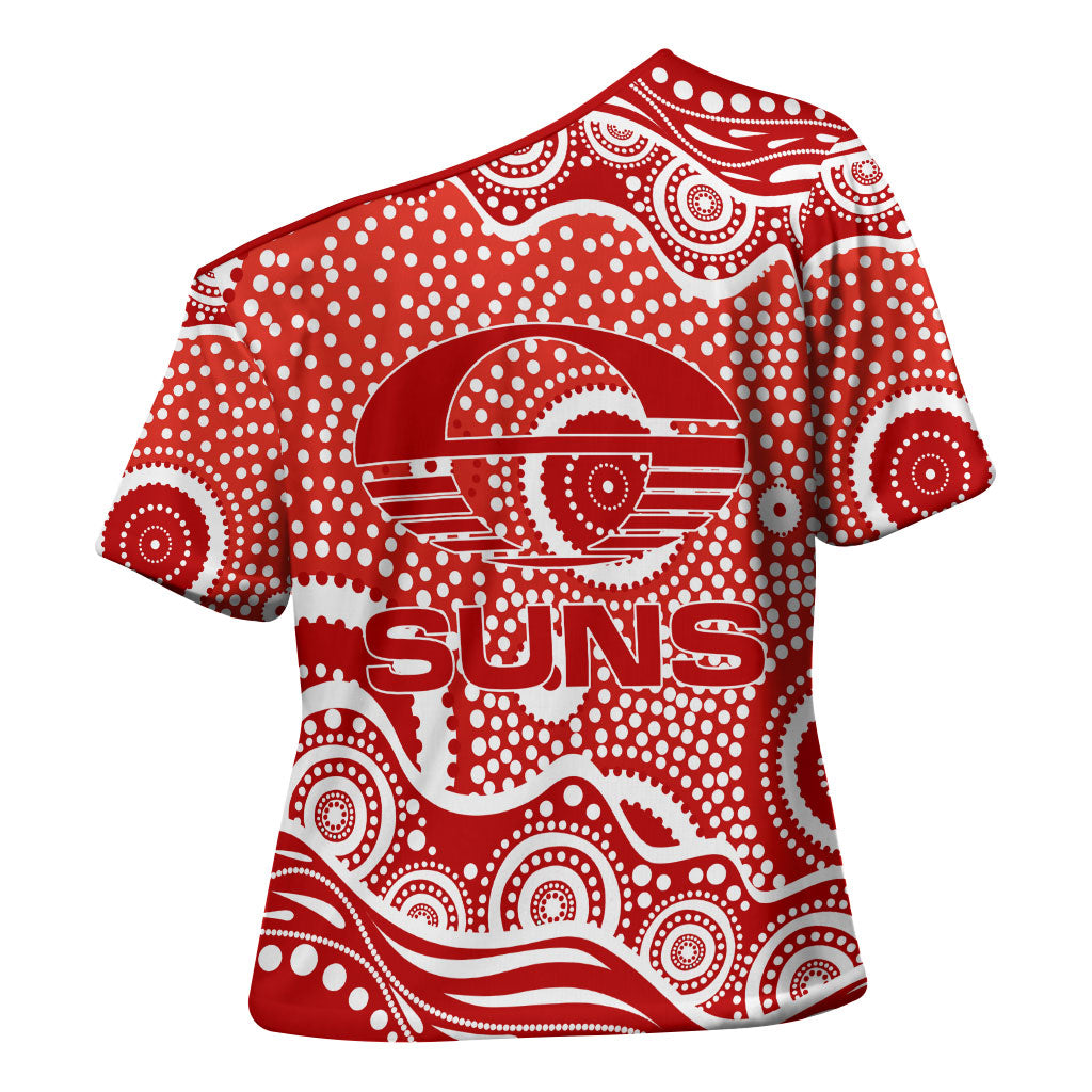 Gold Coast Suns Cross Shoulder Shirt Aboriginal Dot Pattern - Football Mascot Heritage Pride