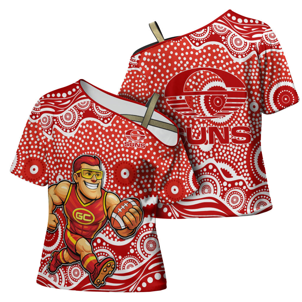 Gold Coast Suns Cross Shoulder Shirt Aboriginal Dot Pattern - Football Mascot Heritage Pride