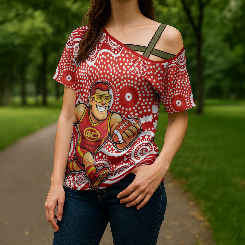 Gold Coast Suns Cross Shoulder Shirt Aboriginal Dot Pattern - Football Mascot Heritage Pride