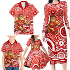 Gold Coast Suns Family Matching Long Sleeve Bodycon Dress and Hawaiian Shirt Aboriginal Dot Pattern - Football Mascot Heritage Pride