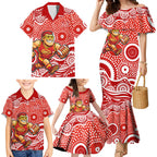 Gold Coast Suns Family Matching Mermaid Dress and Hawaiian Shirt Aboriginal Dot Pattern - Football Mascot Heritage Pride