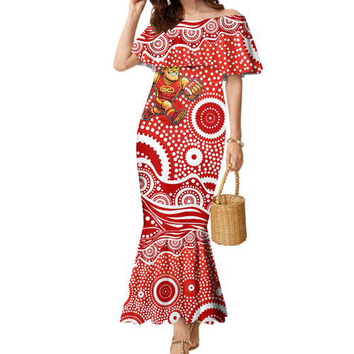 Gold Coast Suns Family Matching Mermaid Dress and Hawaiian Shirt Aboriginal Dot Pattern - Football Mascot Heritage Pride