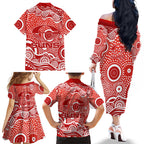 Gold Coast Suns Family Matching Off The Shoulder Long Sleeve Dress and Hawaiian Shirt Aboriginal Dot Pattern - Football Mascot Heritage Pride