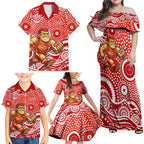 Gold Coast Suns Family Matching Off Shoulder Maxi Dress and Hawaiian Shirt Aboriginal Dot Pattern - Football Mascot Heritage Pride