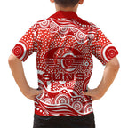 Gold Coast Suns Family Matching Off Shoulder Maxi Dress and Hawaiian Shirt Aboriginal Dot Pattern - Football Mascot Heritage Pride