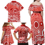 Gold Coast Suns Family Matching Off Shoulder Maxi Dress and Hawaiian Shirt Aboriginal Dot Pattern - Football Mascot Heritage Pride