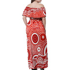 Gold Coast Suns Family Matching Off Shoulder Maxi Dress and Hawaiian Shirt Aboriginal Dot Pattern - Football Mascot Heritage Pride