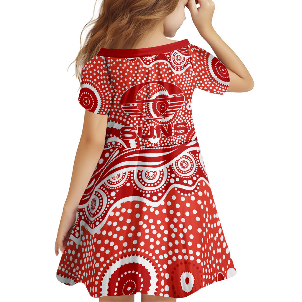 Gold Coast Suns Family Matching Short Sleeve Bodycon Dress and Hawaiian Shirt Aboriginal Dot Pattern - Football Mascot Heritage Pride