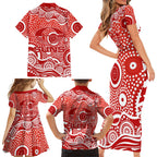 Gold Coast Suns Family Matching Short Sleeve Bodycon Dress and Hawaiian Shirt Aboriginal Dot Pattern - Football Mascot Heritage Pride