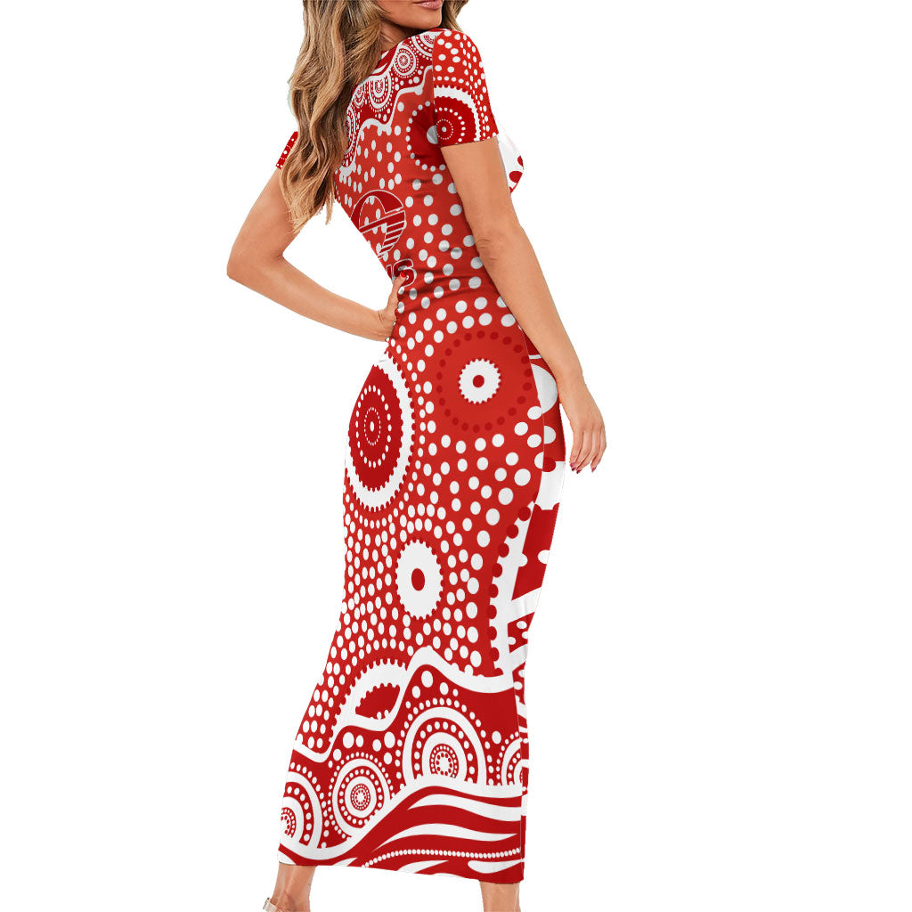 Gold Coast Suns Family Matching Short Sleeve Bodycon Dress and Hawaiian Shirt Aboriginal Dot Pattern - Football Mascot Heritage Pride