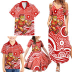Gold Coast Suns Family Matching Summer Maxi Dress and Hawaiian Shirt Aboriginal Dot Pattern - Football Mascot Heritage Pride