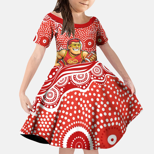 Gold Coast Suns Family Matching Summer Maxi Dress and Hawaiian Shirt Aboriginal Dot Pattern - Football Mascot Heritage Pride