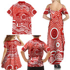 Gold Coast Suns Family Matching Summer Maxi Dress and Hawaiian Shirt Aboriginal Dot Pattern - Football Mascot Heritage Pride