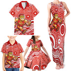 Gold Coast Suns Family Matching Tank Maxi Dress and Hawaiian Shirt Aboriginal Dot Pattern - Football Mascot Heritage Pride