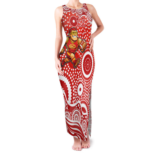 Gold Coast Suns Family Matching Tank Maxi Dress and Hawaiian Shirt Aboriginal Dot Pattern - Football Mascot Heritage Pride