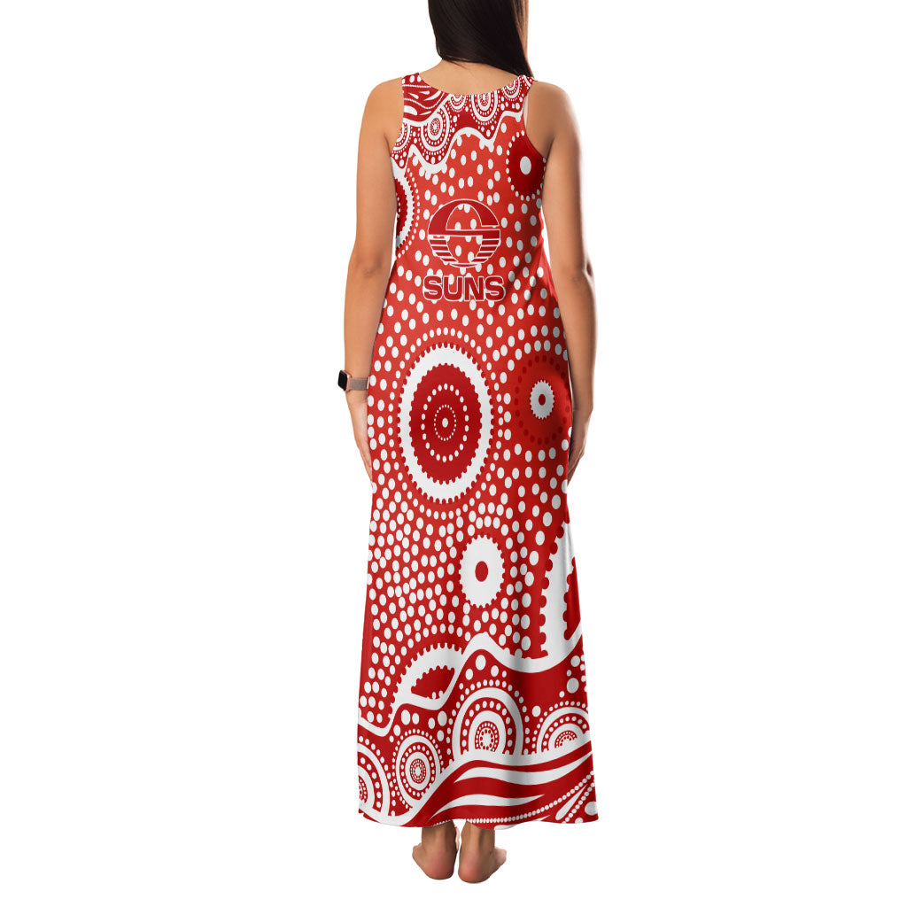 Gold Coast Suns Family Matching Tank Maxi Dress and Hawaiian Shirt Aboriginal Dot Pattern - Football Mascot Heritage Pride