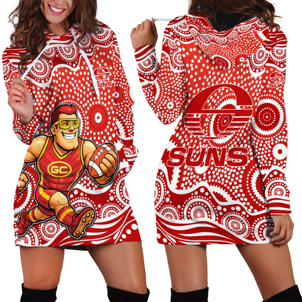 Gold Coast Suns Hoodie Dress Aboriginal Dot Pattern - Football Mascot Heritage Pride