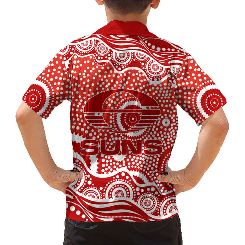 Gold Coast Suns Kid Hawaiian Shirt Aboriginal Dot Pattern - Football Mascot Heritage Pride