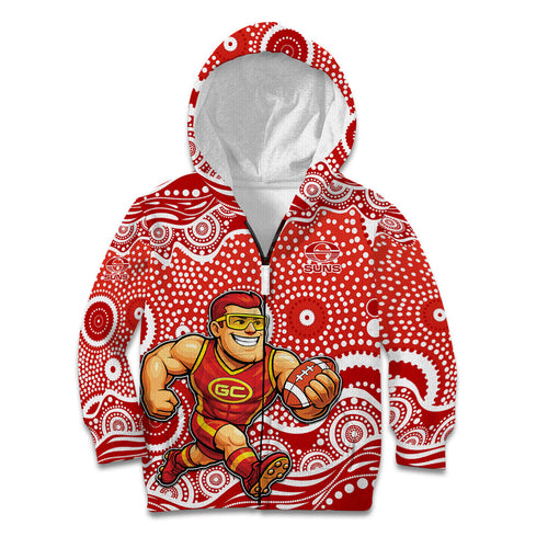 Gold Coast Suns Kid Hoodie Aboriginal Dot Pattern - Football Mascot Heritage Pride