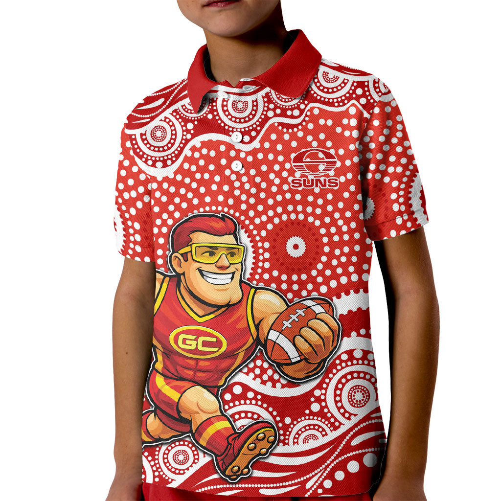 Gold Coast Suns Kid Polo Shirt Aboriginal Dot Pattern - Football Mascot Heritage Pride