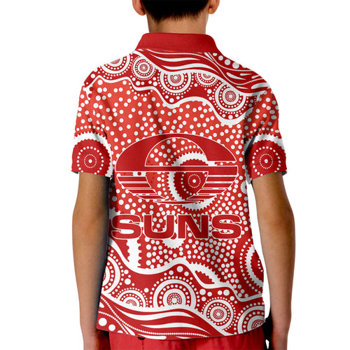 Gold Coast Suns Kid Polo Shirt Aboriginal Dot Pattern - Football Mascot Heritage Pride